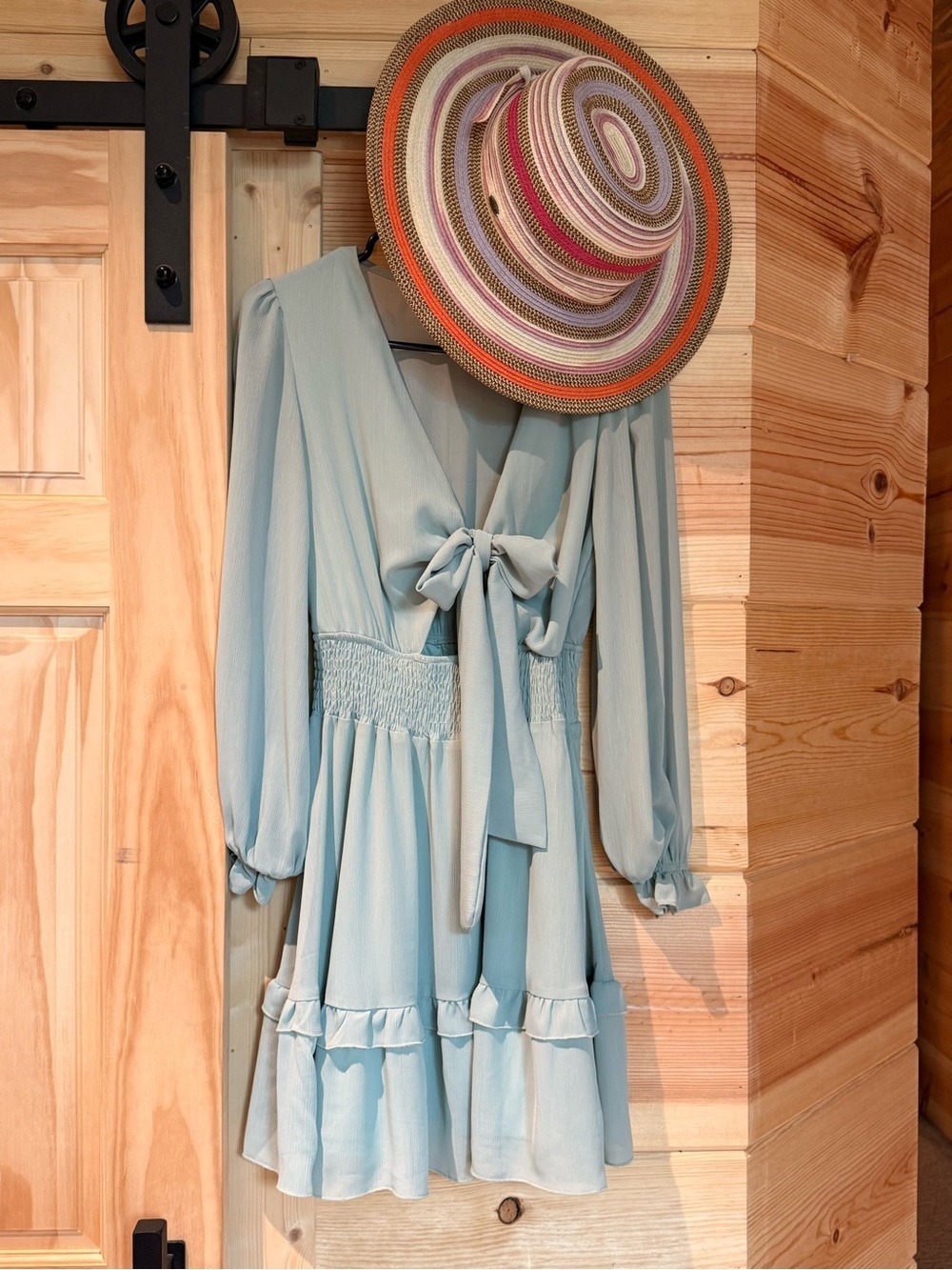 Tie Front Mini Dress XS Long Sleeve Ruffle Cottagecore Boho - Picture 9 of 9